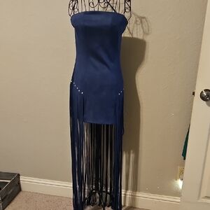 Fashion Nova Strapless Midnight Blue Fringe Dress